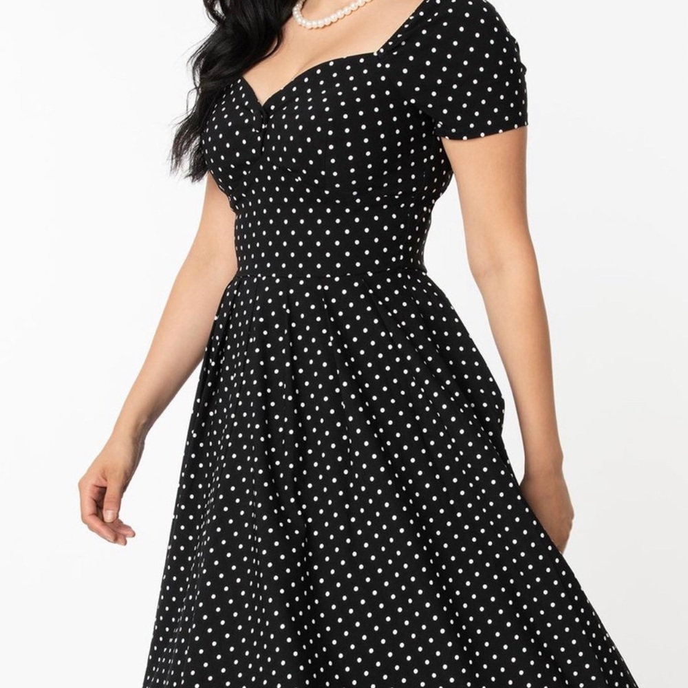 NWT black and white pin dot polka dot swing dress 4x